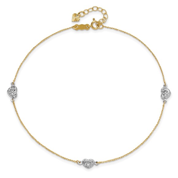 14k Two-tone Puff Heart Charm 10in Plus 1\